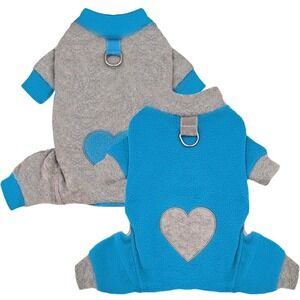 NWOT XS Dog Outfit 2 Pack Fleece Jumpsuit Pet Pajamas Apparel Heart D Ring